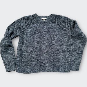 H&M Basic Chunky Rib Knit Sweater Marled Navy Blue Cabin Boxy Preppy Euro Fall M